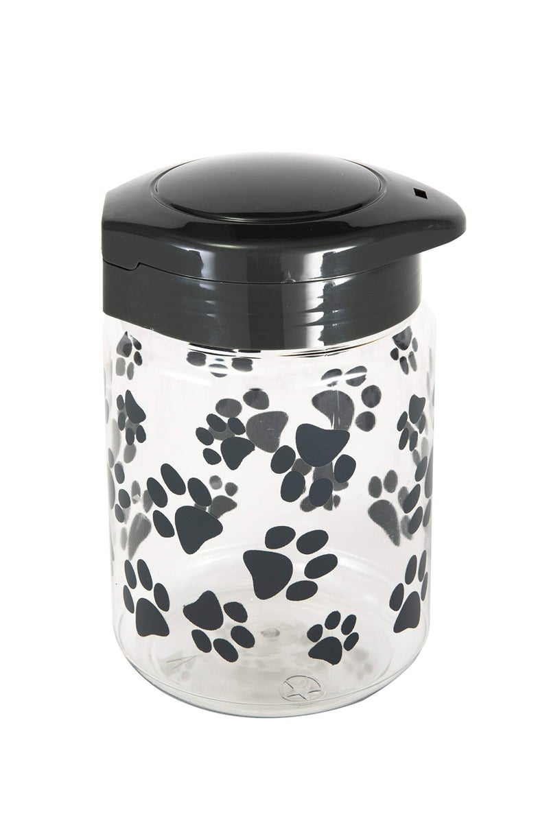 LixitÂ® Dog Treat Plastic Jar - Airtight Food and Treat Storage Jars for Dogs, Cats, Small Animals and Birds - Made in USA (Paw Prints - Gray, 64 Ounce)